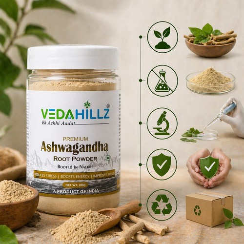 Premium and Natural Vedahillz Ashwagandha Powder Crafted from Fresh Roots for Vitality, Stress Relief, and Everyday Wellness